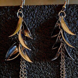Polished Stainless Steel Shaggy Scale Dangle Leaf Earrings